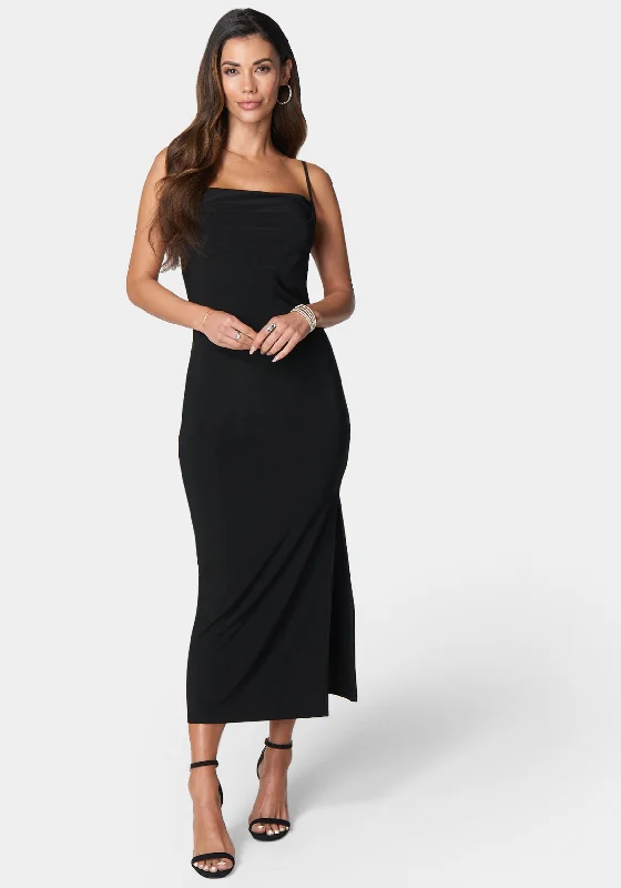 Cowl Neck Spaghetti Strap Slit Maxi