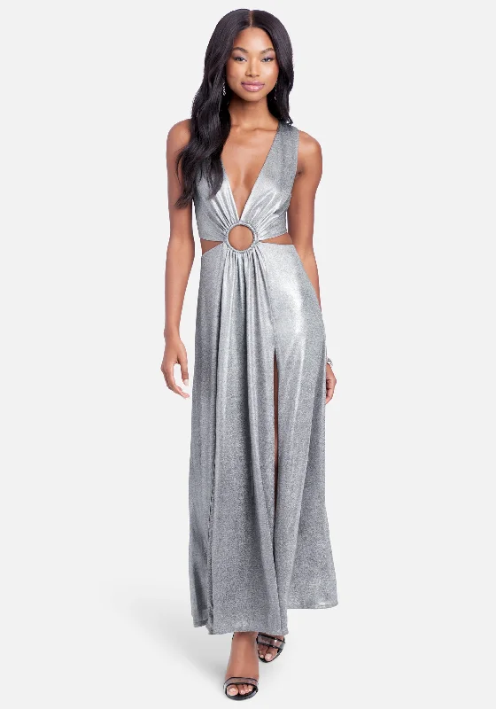 Ring Detail Sparkle Knit Cut Out Maxi