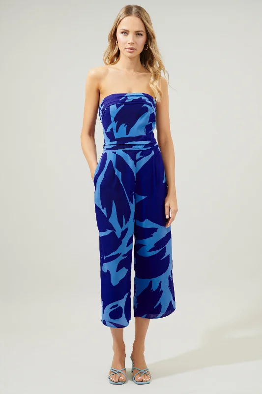 Big Wave Free Flow Strapless Pleated Cropped Jumpsuit