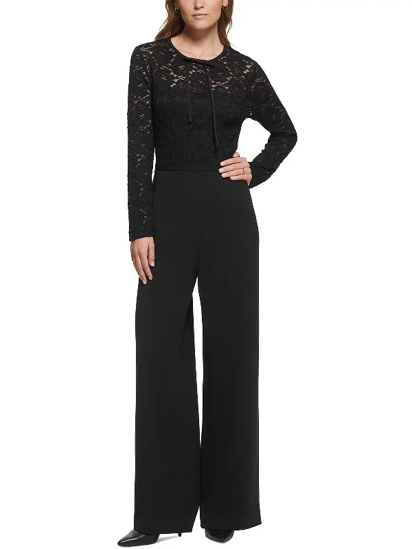 Womens Lace Bodice Long Sleeve Jumpsuit