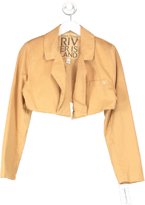 River Island Brown Cropped Cotton Blazer UK 8